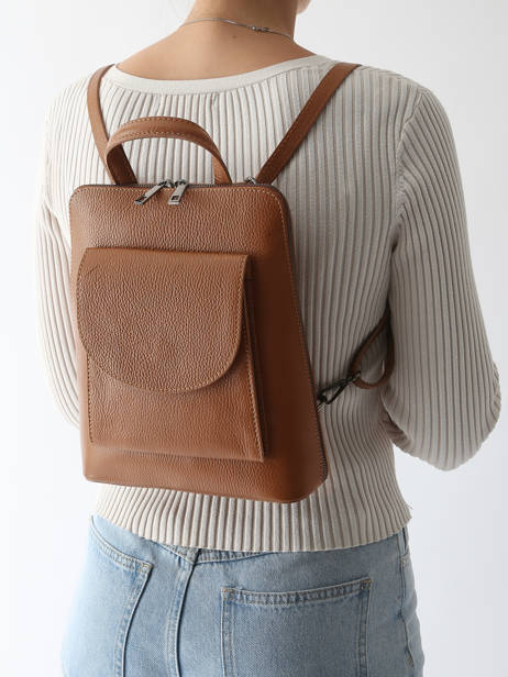 Rugzak / Schoudertas Leder Milano Bruin caviar CA240615 ander zicht 1